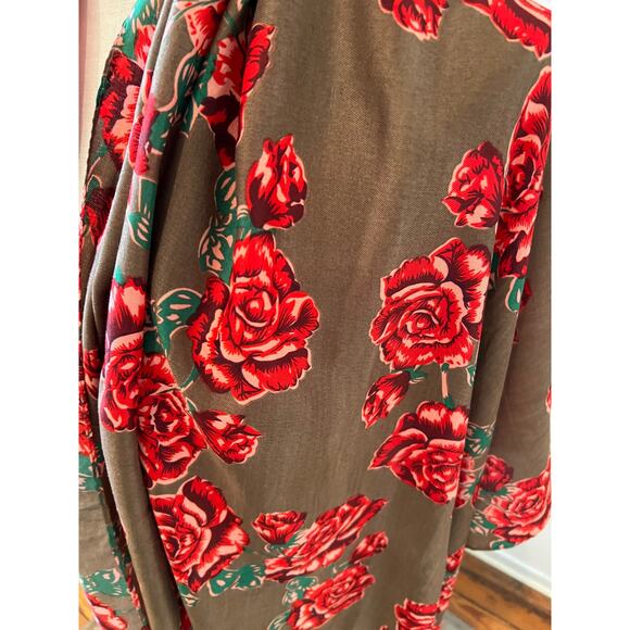 Victorian Trading Co Large Floral Print Romantic Scarf Mocha Brown Red - Picture 4 of 5